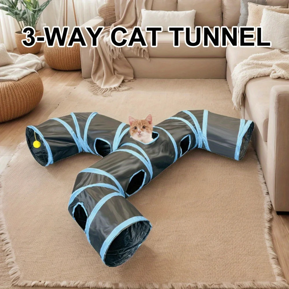 New Design Extended Black Three-Way Cat Tunnel Toy, New Shaped Faucet Pet Passage Cat Toy, Rolling Dragon Toy