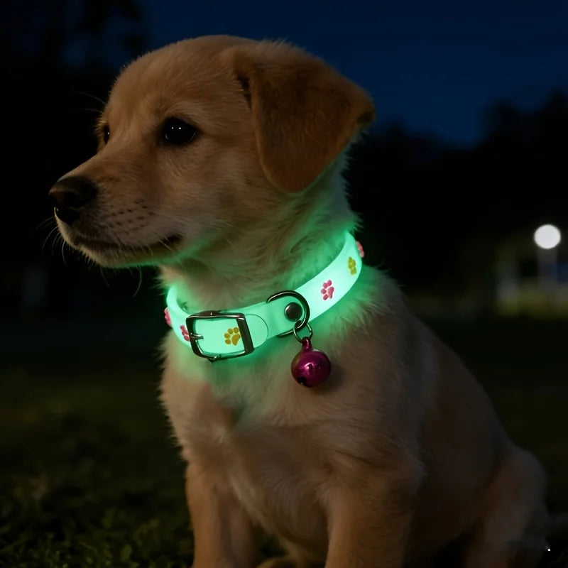 2pcs Pet Collar Set Night Walking Dog Anti-Lost Built-In Fluorescent Cat Dog Neck Ring with Bell (Color Random)