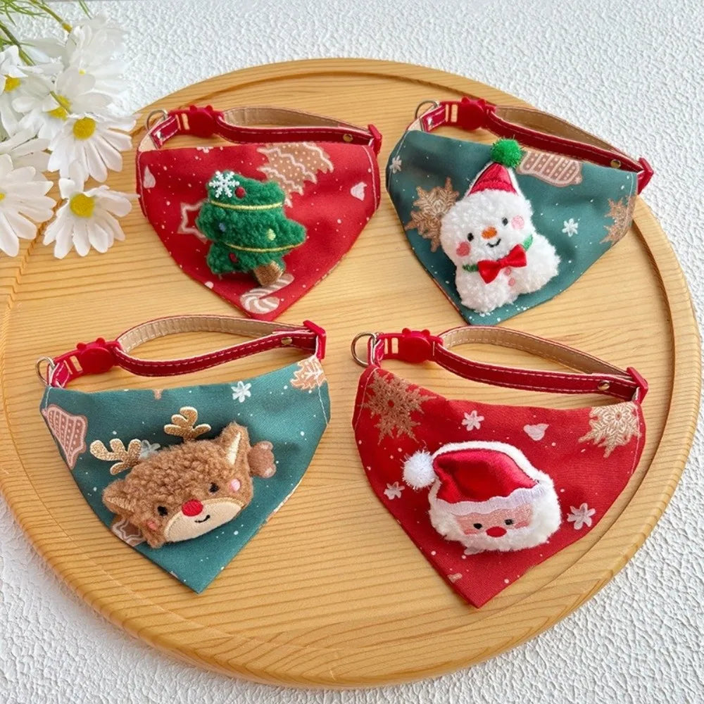 Christmas Cat Dog Collar Adjustable , Dirt-resistant Christmas Decor Dog Bandanas Universal Soft Cat Collar Pet Scarf