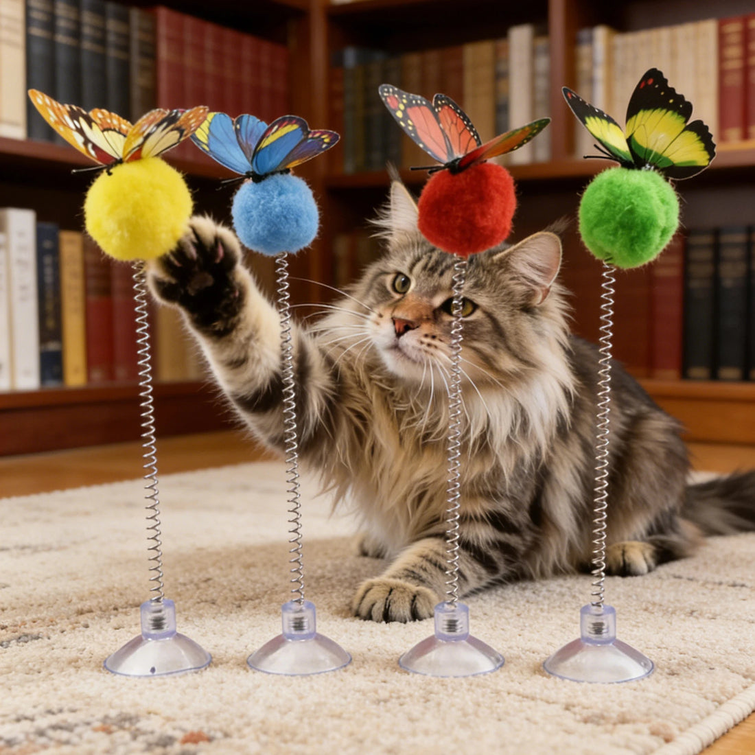 1/3Pcs Suction Cup Spring Cat Teaser, Pom Toy for Indoor Cats Kittens, Self-Play Boredom Relief Pet Toy, Random Color