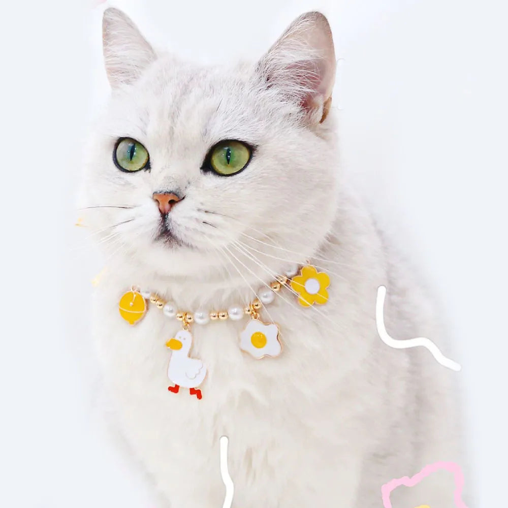 Adjustable Pet Pearl Necklace Collar Cat Accessories Cat Necklace Cute Lovely Heart Sphynx Cat Collar Puppy Doggy Kitty Jewelry