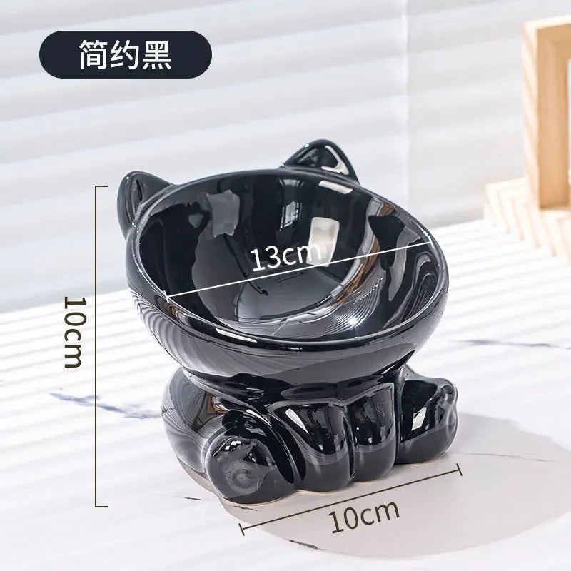 Cute Ceramic Cat Bowl with High Feet Dog Drinking Water Bowl Pet Supplies Cervical Spine Protection Diagonal Design Accessories