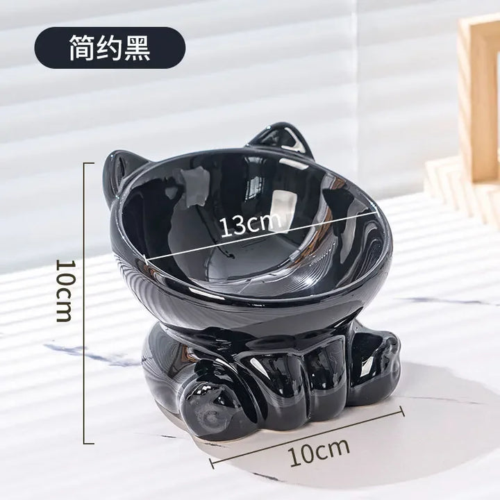 Cute Ceramic Cat Bowl with High Feet Dog Drinking Water Bowl Pet Supplies Cervical Spine Protection Diagonal Design Accessories