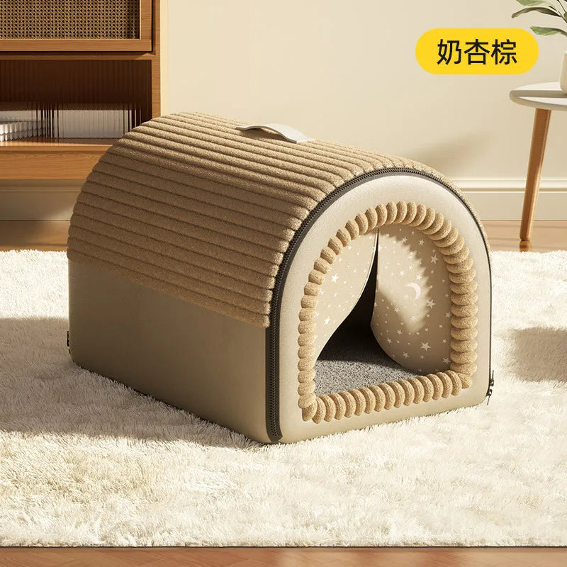 Winter Enclosed Pet Bed Thickened Portable Dog House & Cat Tent with Washable Bedding Needed Bed for Small Medium Large Dogs