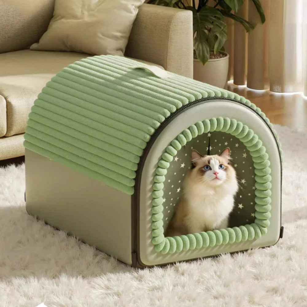 Winter Enclosed Pet Bed Thickened Portable Dog House & Cat Tent with Washable Bedding Needed Bed for Small Medium Large Dogs