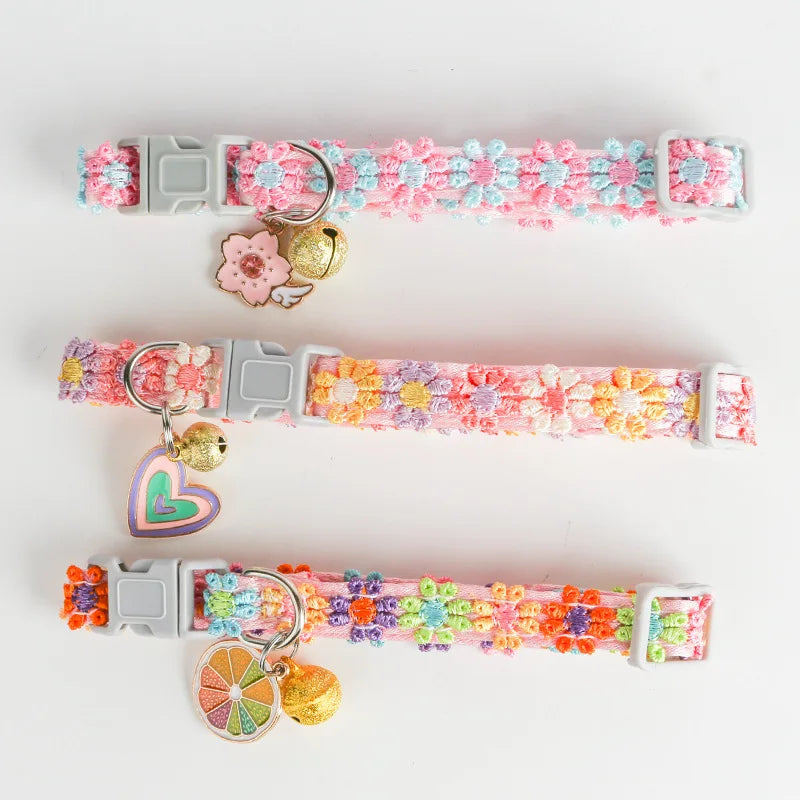 20cm-30cm Cat Collar Pet Accessoires Adjustable Length Collars for Cat Flower Cat Necklace Cat Collar with Bell Pet Gifts