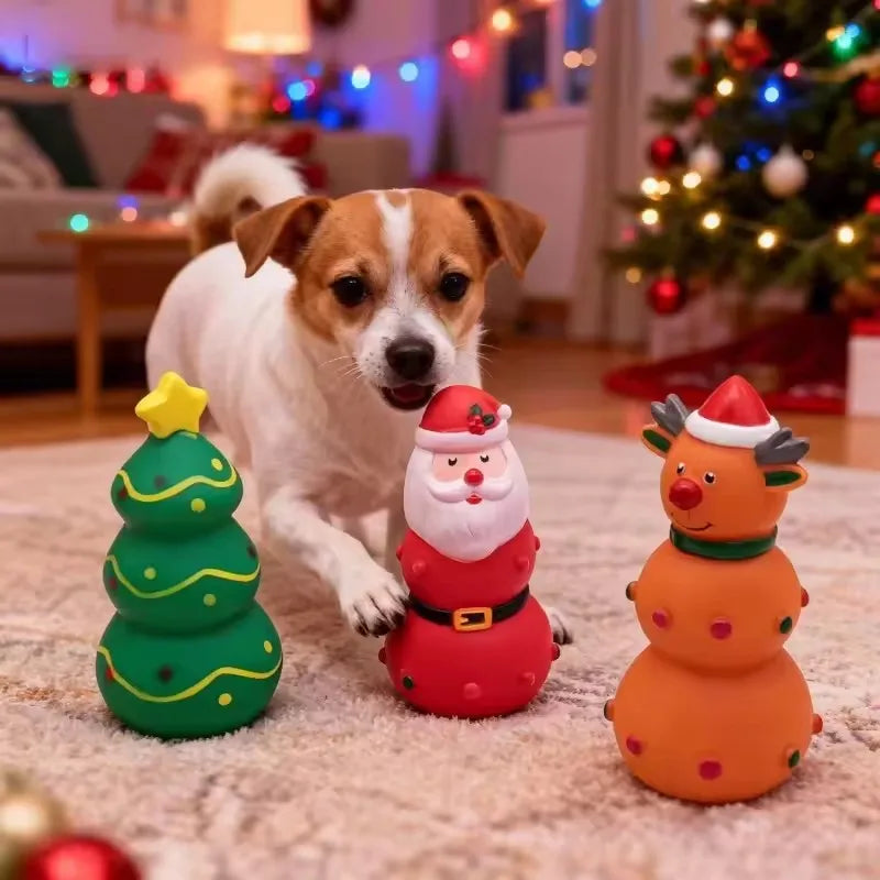 Durable Squeaky Dog Chew Toy, Tough Teething Grinding Interactive Pet Toy, Christmas Xmas Gift for Small Medium Large Dogs