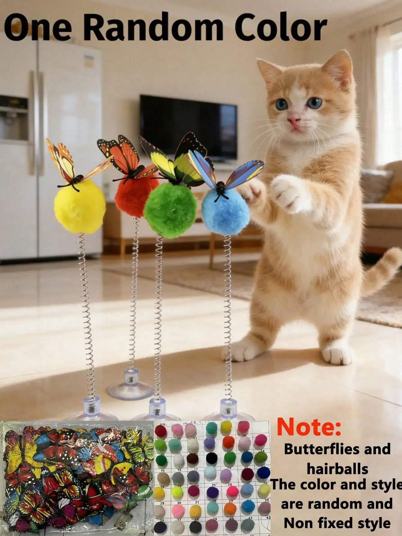1/3Pcs Suction Cup Spring Cat Teaser, Pom Toy for Indoor Cats Kittens, Self-Play Boredom Relief Pet Toy, Random Color