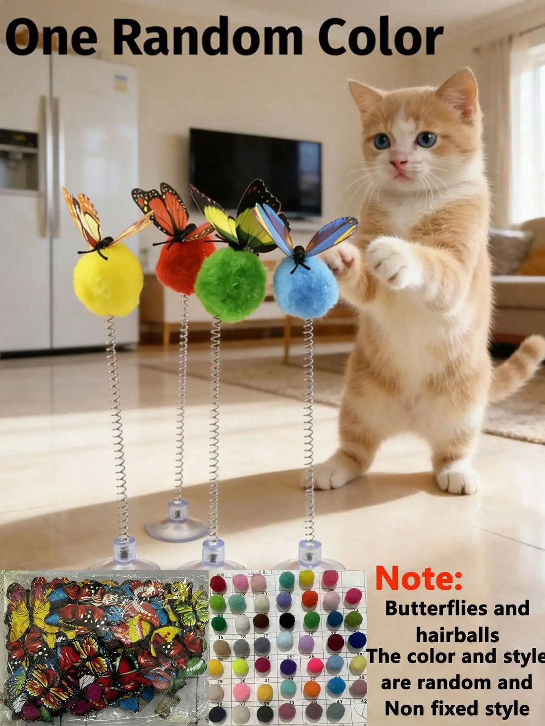 1/3Pcs Suction Cup Spring Cat Teaser, Pom Toy for Indoor Cats Kittens, Self-Play Boredom Relief Pet Toy, Random Color