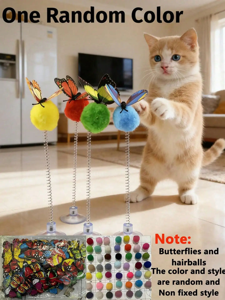 1/3Pcs Suction Cup Spring Cat Teaser, Pom Toy for Indoor Cats Kittens, Self-Play Boredom Relief Pet Toy, Random Color