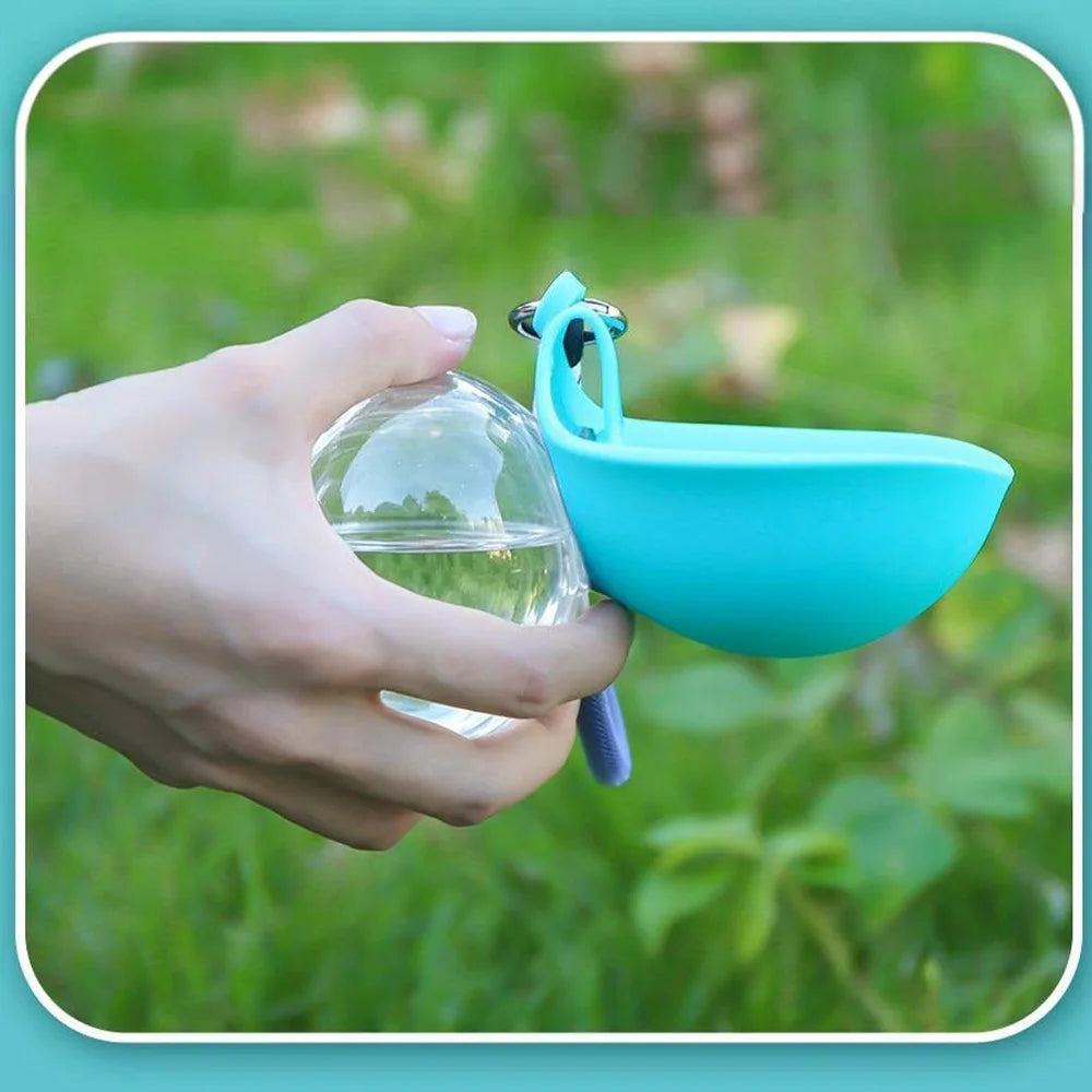 2 in 1 Portable Foldable Dog Water Bottle Leak Proof Silicone Travel Pet Water Bowl with Lanyard Hook for Outdoor Walking