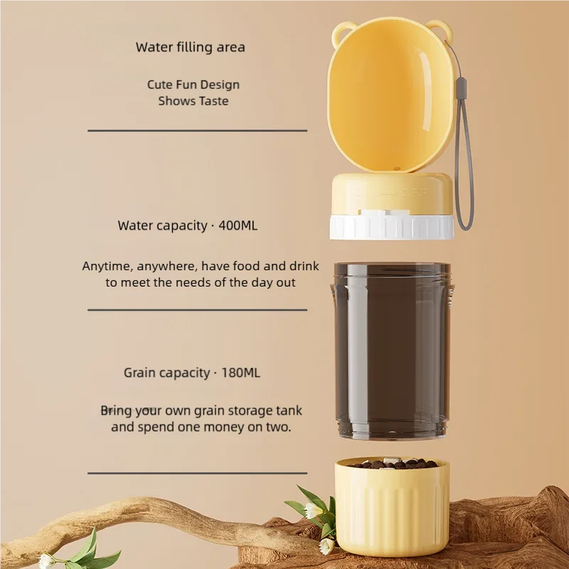 2-in-1 Leakproof Pet Bottle: 400ml Water + 180ml Food | On-the-Go Dog/Cat Travel Bowl for Hiking/Camping | Compact Dual Storage