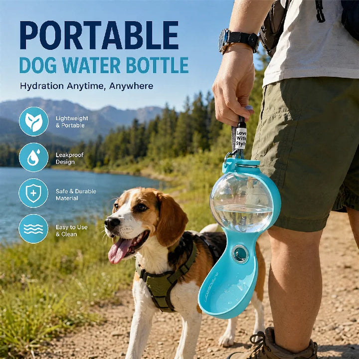2 in 1 Portable Foldable Dog Water Bottle Leak Proof Silicone Travel Pet Water Bowl with Lanyard Hook for Outdoor Walking