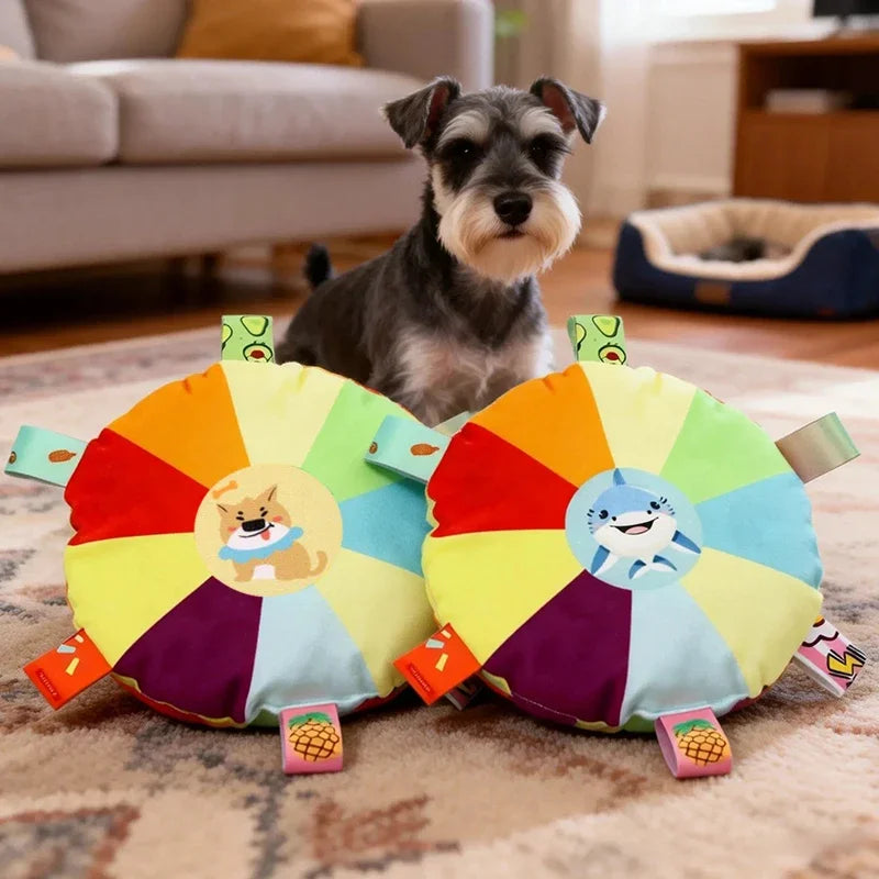 Dog Sounding Plush Toy Bell Cartoon Flying Disc Toy Small Dog Teeth Grinding Toy Wear-resistant Bite-resistant Puppy Pet Product