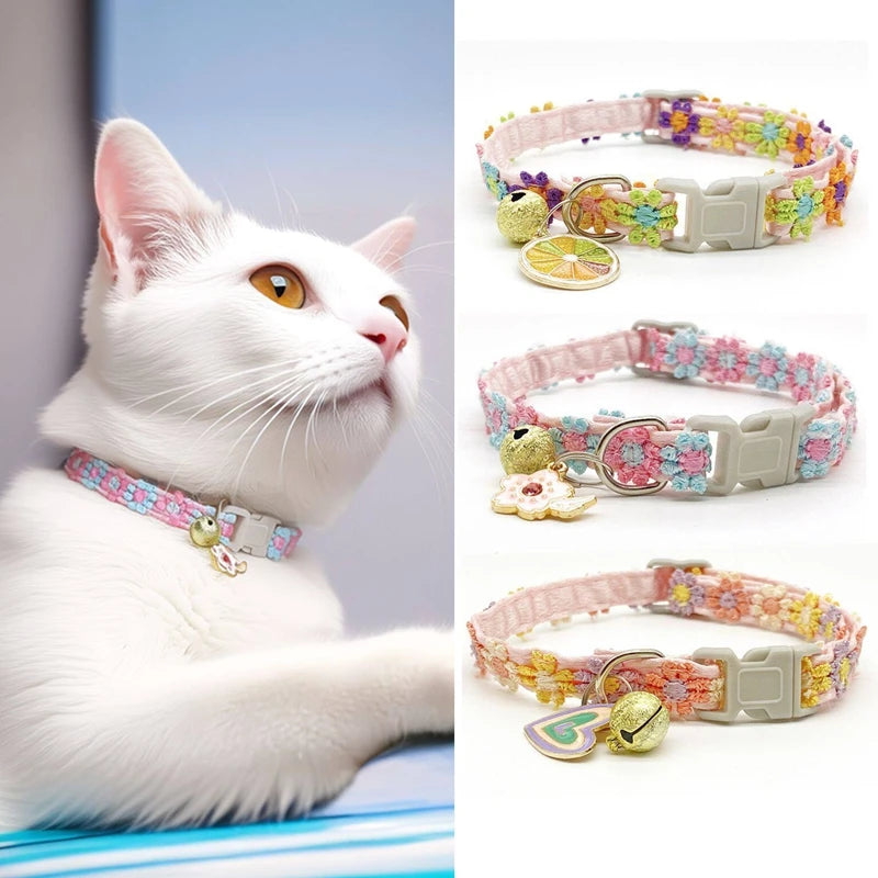 20cm-30cm Cat Collar Pet Accessoires Adjustable Length Collars for Cat Flower Cat Necklace Cat Collar with Bell Pet Gifts