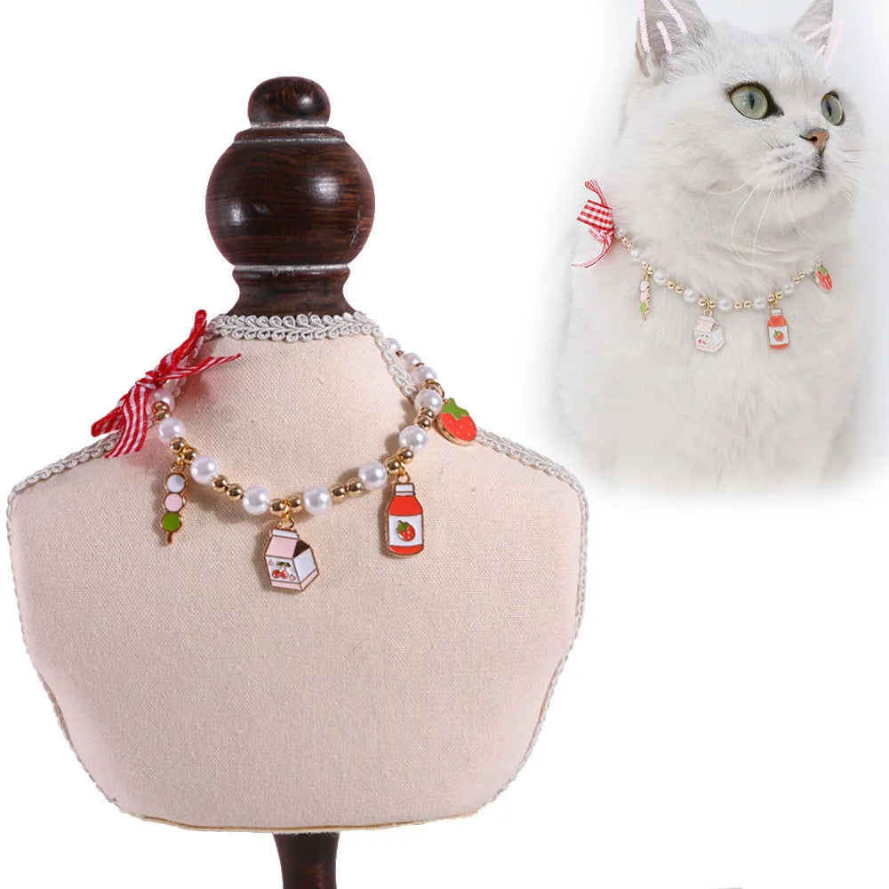 Adjustable Pet Pearl Necklace Collar Cat Accessories Cat Necklace Cute Lovely Heart Sphynx Cat Collar Puppy Doggy Kitty Jewelry