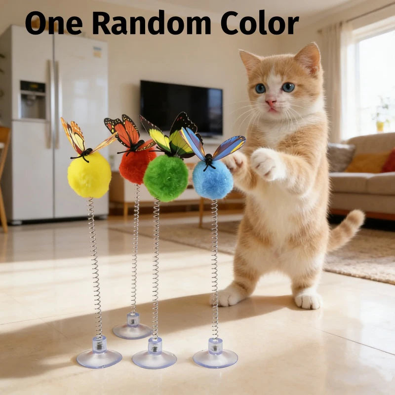 1/3Pcs Suction Cup Spring Cat Teaser, Pom Toy for Indoor Cats Kittens, Self-Play Boredom Relief Pet Toy, Random Color