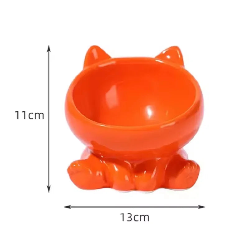 Cute Ceramic Cat Bowl with High Feet Dog Drinking Water Bowl Pet Supplies Cervical Spine Protection Diagonal Design Accessories