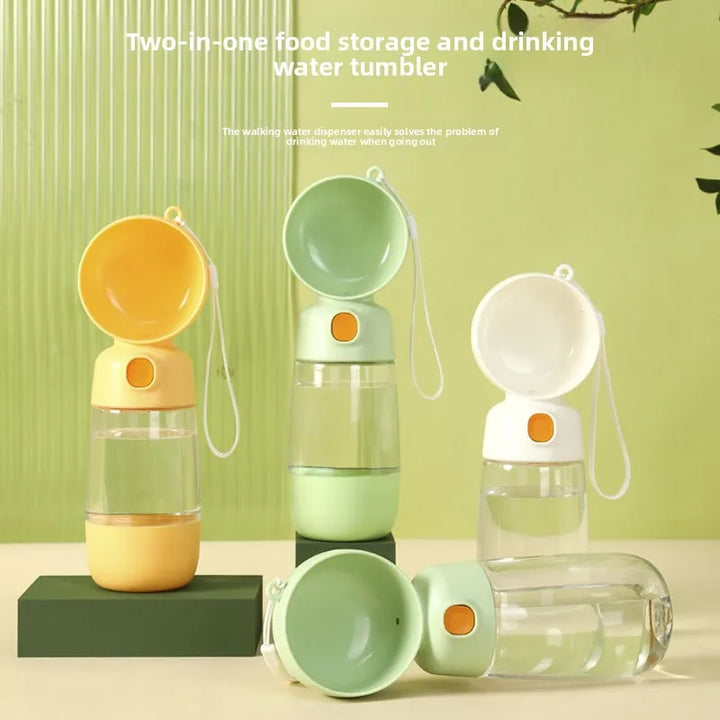Portable Dog Water Bottle with Food Container, Leak-Resistant Pet Travel Water Dispenser Cup for Dogs and Cats