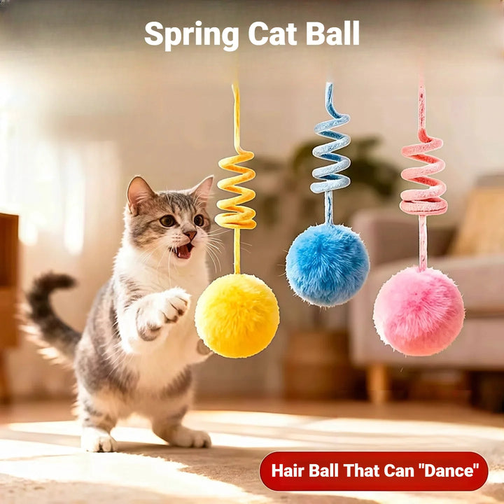 Suction Cup Spring Fur Ball 1Pc Retractable Cat Teaser With Bells Colorful Elastic Strings Fluffy Balls Cat Toy Pet Supplies