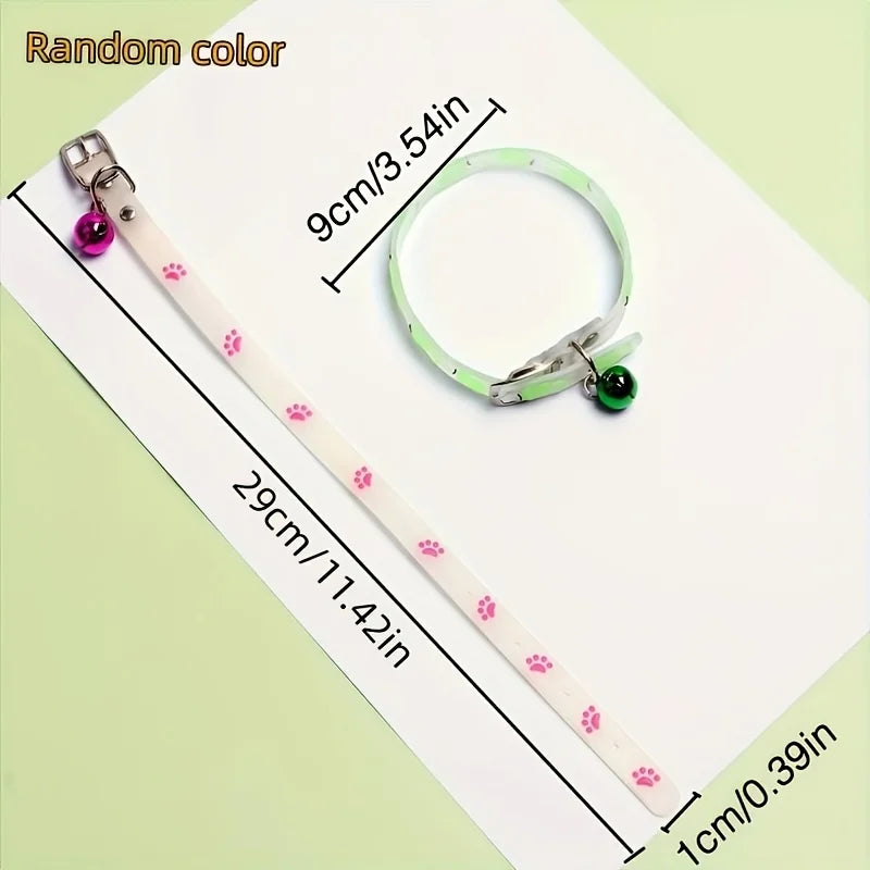 2pcs Pet Collar Set Night Walking Dog Anti-Lost Built-In Fluorescent Cat Dog Neck Ring with Bell (Color Random)