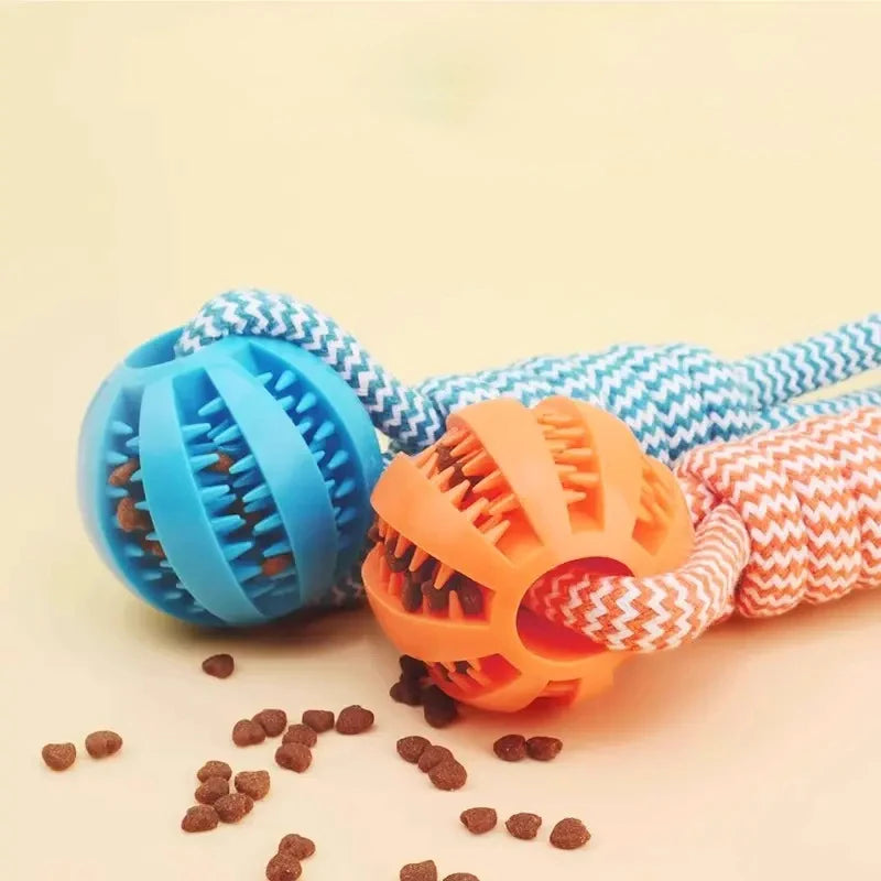 Dog Toys Balls Interactive Treat Rope Rubber Leaking Balls for Small Medium Dogs Chewing Bite Resistant Pet Tooth Cleaning