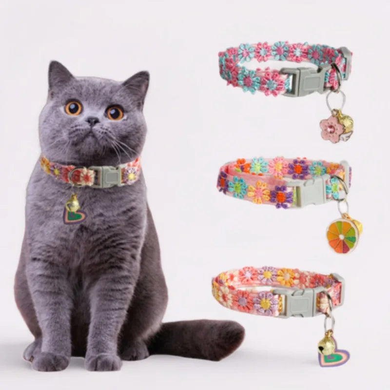 20cm-30cm Cat Collar Pet Accessoires Adjustable Length Collars for Cat Flower Cat Necklace Cat Collar with Bell Pet Gifts