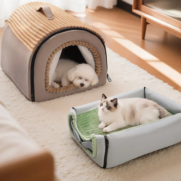 Winter Enclosed Pet Bed Thickened Portable Dog House & Cat Tent with Washable Bedding Needed Bed for Small Medium Large Dogs