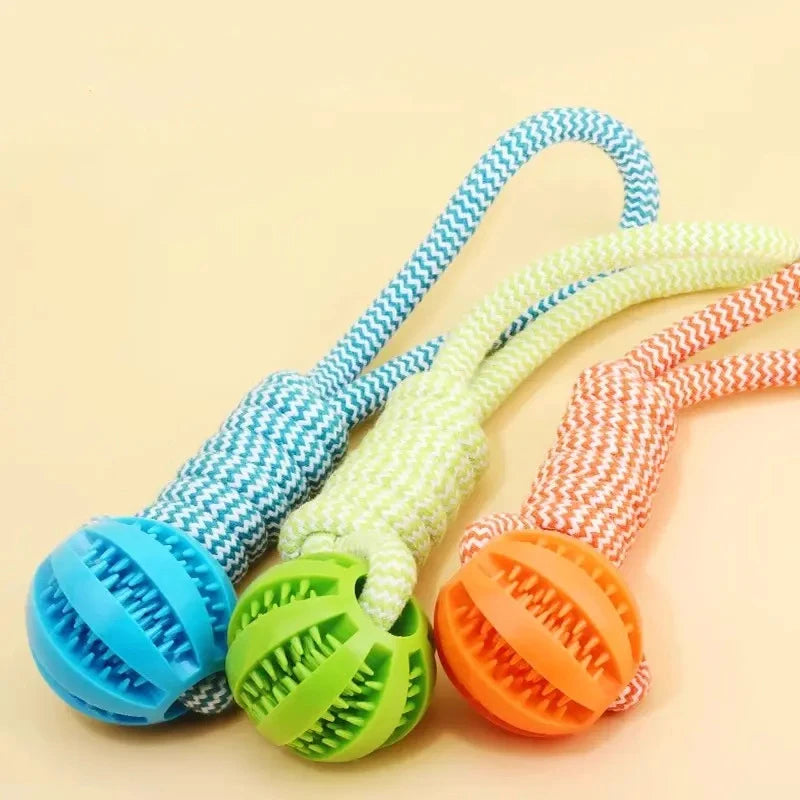 Dog Toys Balls Interactive Treat Rope Rubber Leaking Balls for Small Medium Dogs Chewing Bite Resistant Pet Tooth Cleaning