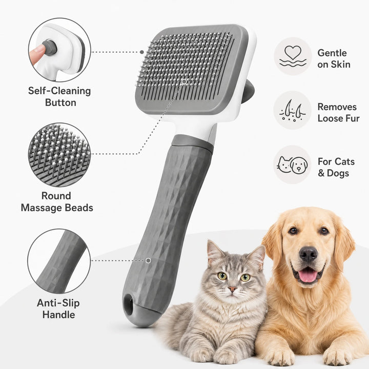 Universal Pet Detangling Brush, Massages Out Knots & Mats. 19cm, for Long/Short Hair, Soothing