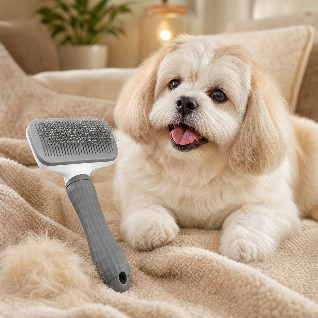 Universal Pet Detangling Brush, Massages Out Knots & Mats. 19cm, for Long/Short Hair, Soothing