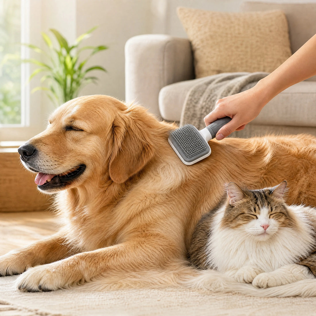 Universal Pet Detangling Brush, Massages Out Knots & Mats. 19cm, for Long/Short Hair, Soothing