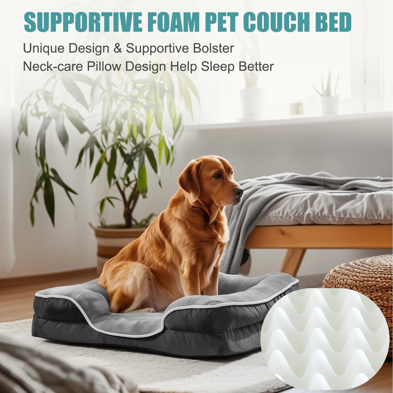 MCQ 42x32 Inch Memory Foam Dog Bed XL Machine Washable Cover Pet Bed Anti-Slip Waterproof Memory Foam Couch Bed for Home Pet Indoor Dogs
