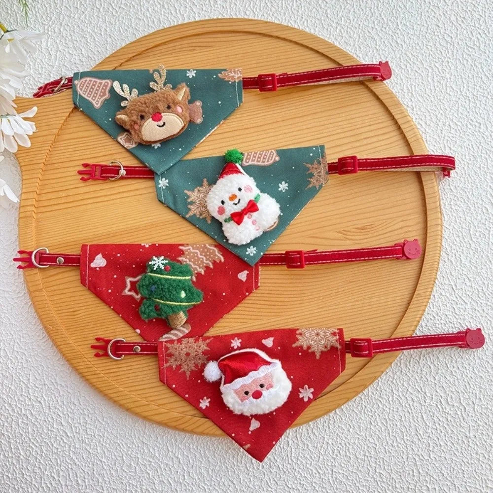 Christmas Cat Dog Collar Adjustable , Dirt-resistant Christmas Decor Dog Bandanas Universal Soft Cat Collar Pet Scarf