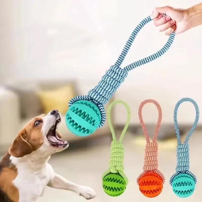 Dog Toys Balls Interactive Treat Rope Rubber Leaking Balls for Small Medium Dogs Chewing Bite Resistant Pet Tooth Cleaning