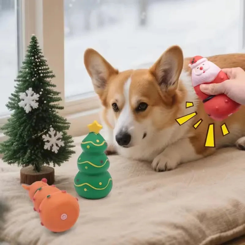 Durable Squeaky Dog Chew Toy, Tough Teething Grinding Interactive Pet Toy, Christmas Xmas Gift for Small Medium Large Dogs