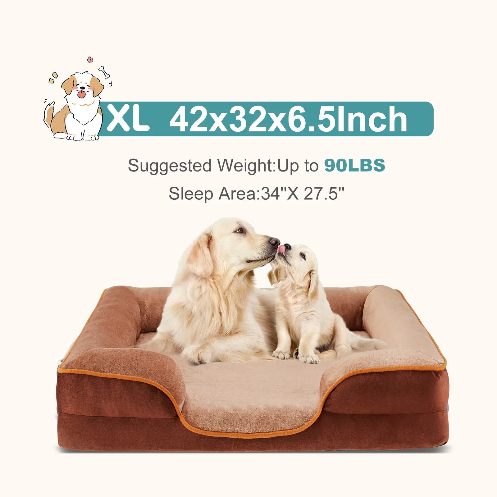 MCQ 42x32 Inch Memory Foam Dog Bed XL Machine Washable Cover Pet Bed Anti-Slip Waterproof Memory Foam Couch Bed for Home Pet Indoor Dogs