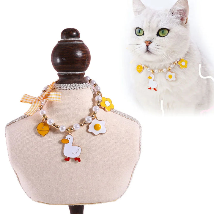 Adjustable Pet Pearl Necklace Collar Cat Accessories Cat Necklace Cute Lovely Heart Sphynx Cat Collar Puppy Doggy Kitty Jewelry