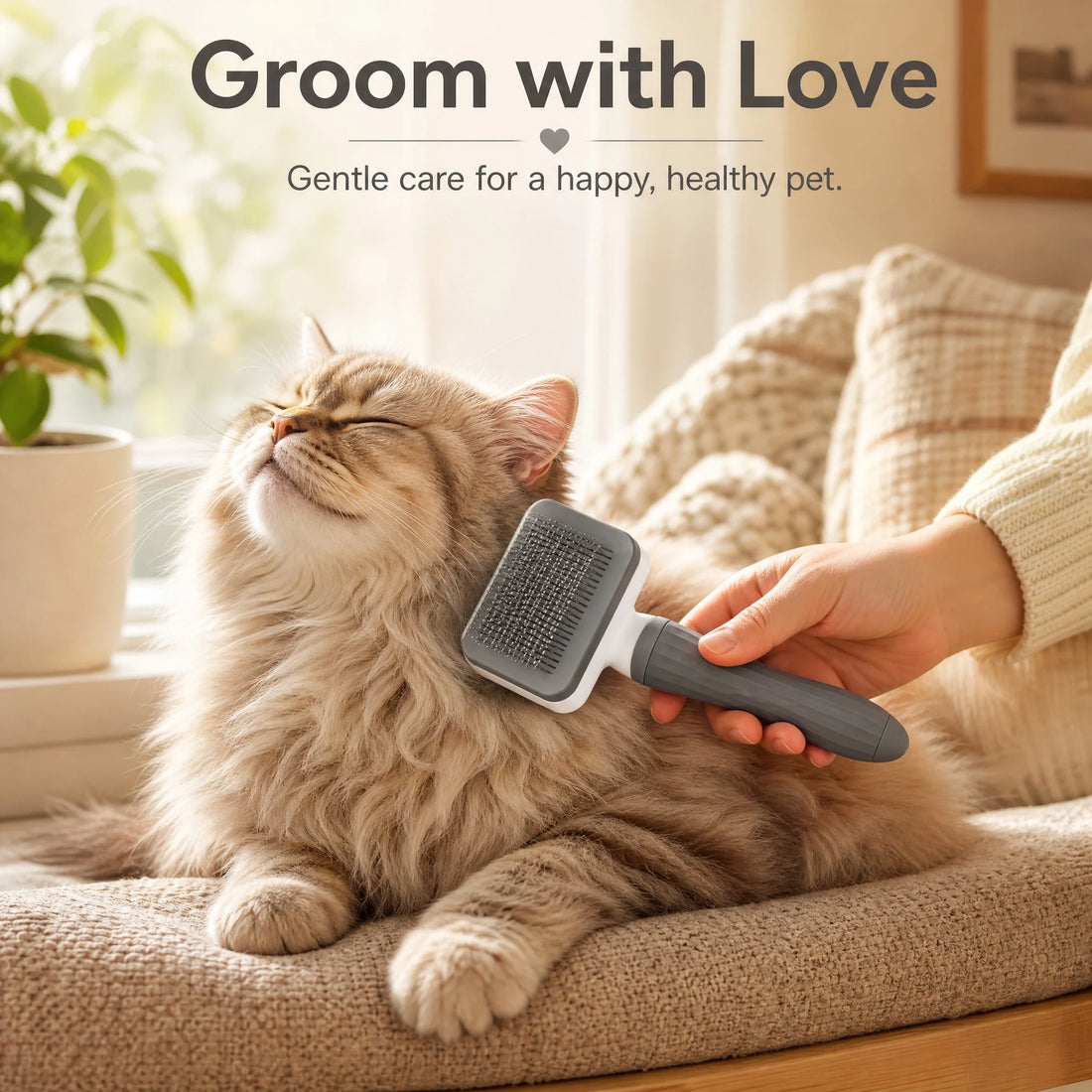 Universal Pet Detangling Brush, Massages Out Knots & Mats. 19cm, for Long/Short Hair, Soothing