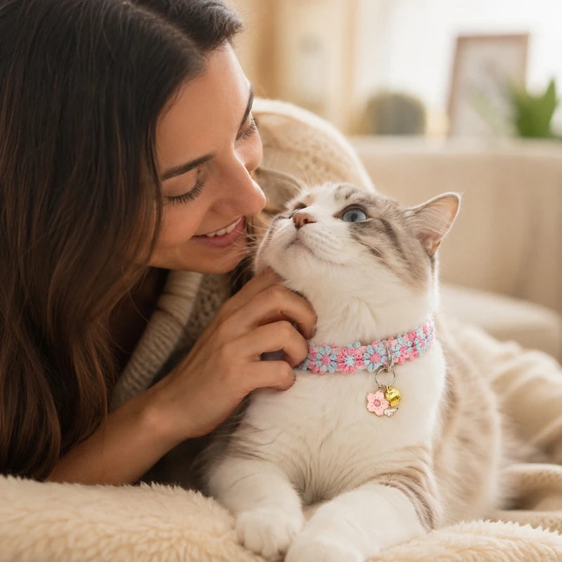 20cm-30cm Cat Collar Pet Accessoires Adjustable Length Collars for Cat Flower Cat Necklace Cat Collar with Bell Pet Gifts