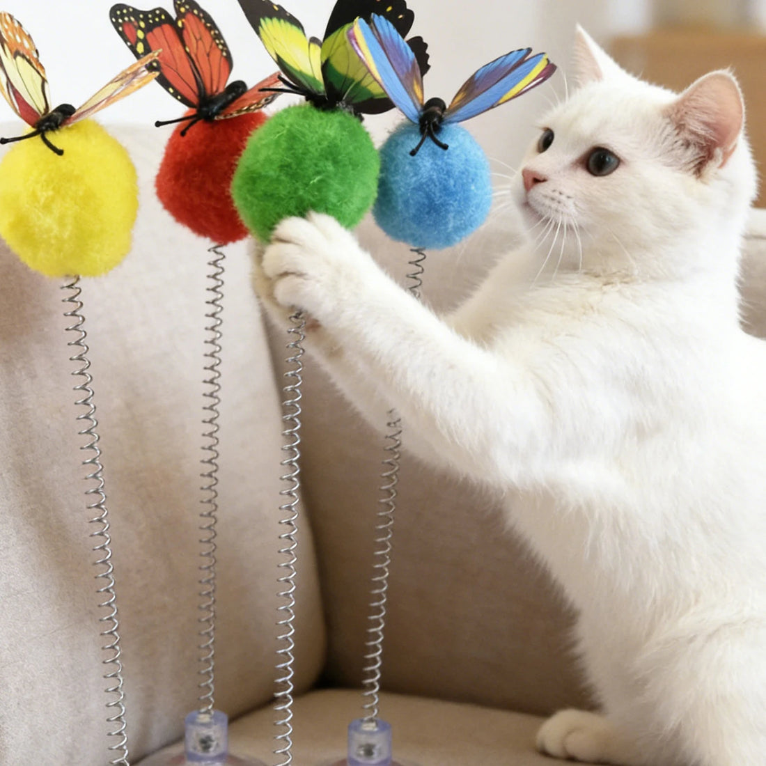 1/3Pcs Suction Cup Spring Cat Teaser, Pom Toy for Indoor Cats Kittens, Self-Play Boredom Relief Pet Toy, Random Color