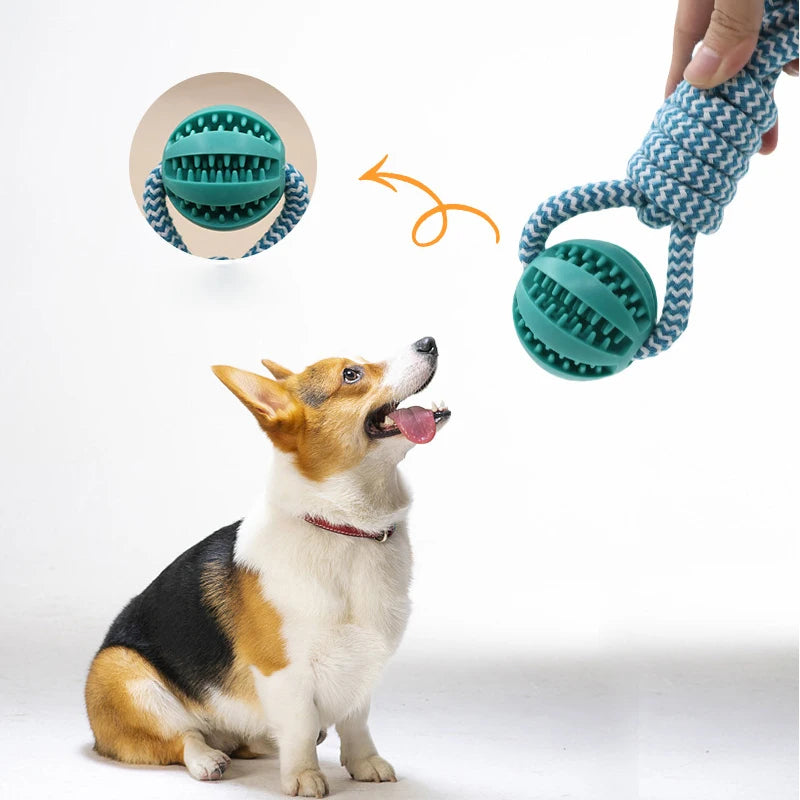 Dog Toys Balls Interactive Treat Rope Rubber Leaking Balls for Small Medium Dogs Chewing Bite Resistant Pet Tooth Cleaning