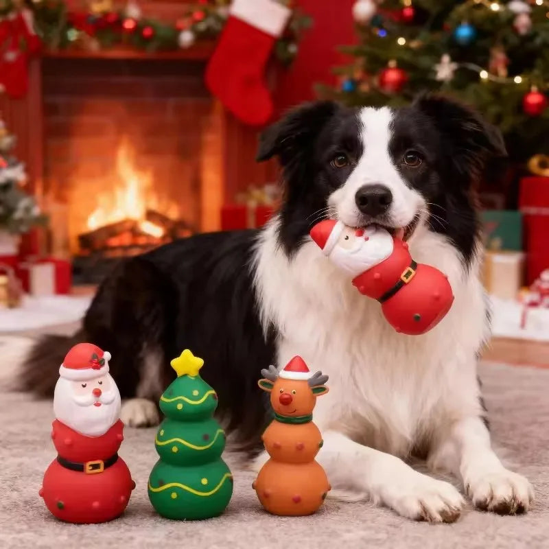 Durable Squeaky Dog Chew Toy, Tough Teething Grinding Interactive Pet Toy, Christmas Xmas Gift for Small Medium Large Dogs