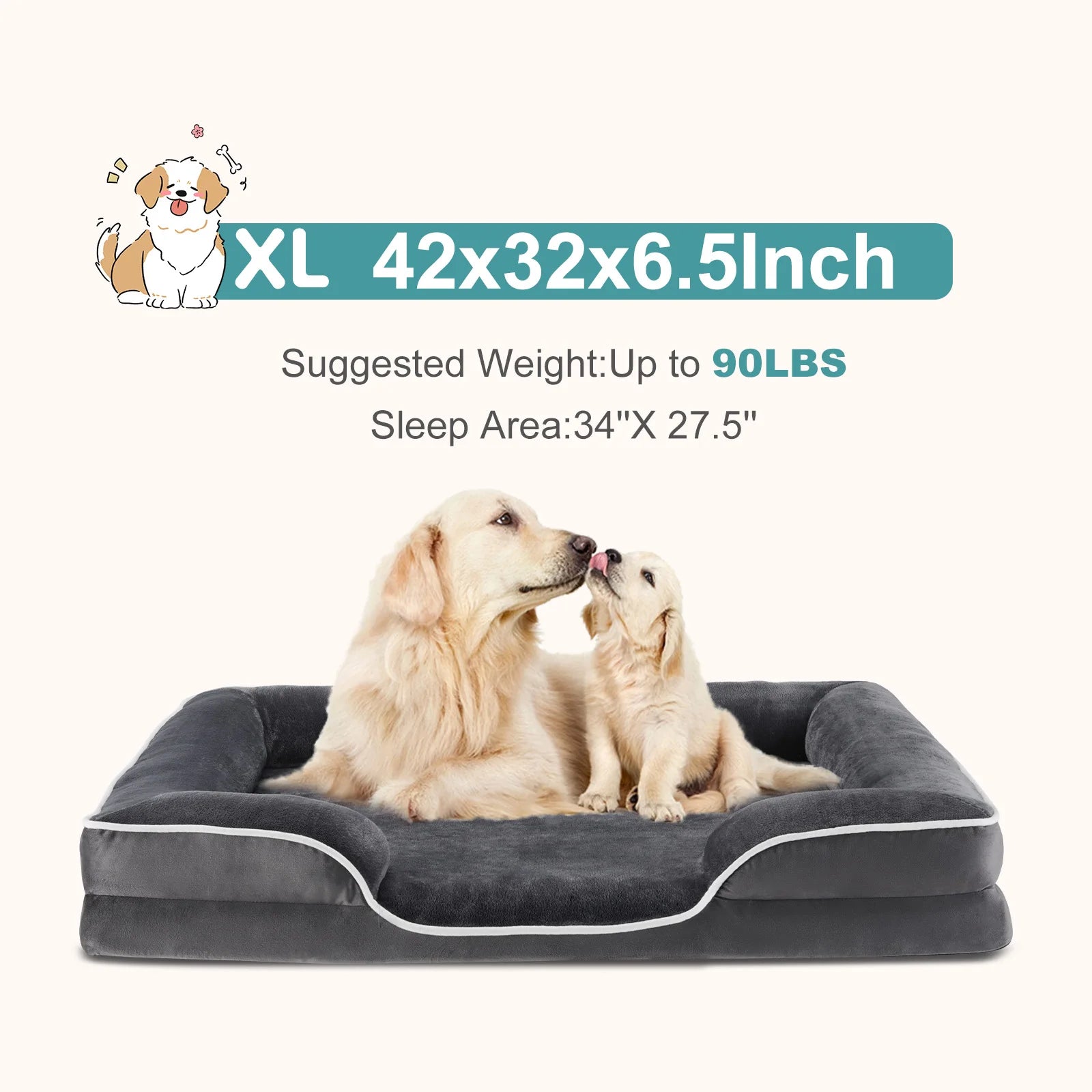 MCQ 42x32 Inch Memory Foam Dog Bed XL Machine Washable Cover Pet Bed Anti-Slip Waterproof Memory Foam Couch Bed for Home Pet Indoor Dogs