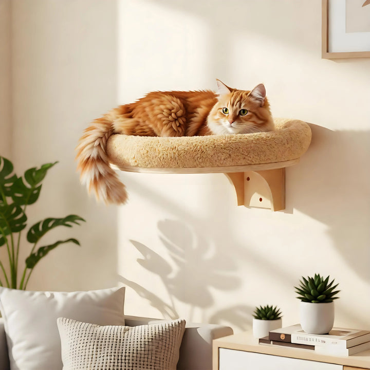 Cat Wall Mounted Solid Wooden Furniture Climbing Ladder and Cat Hammock with Scratching Post for Activity Indoor Cats Perches