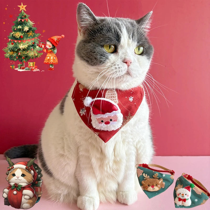 Christmas Cat Dog Collar Adjustable , Dirt-resistant Christmas Decor Dog Bandanas Universal Soft Cat Collar Pet Scarf