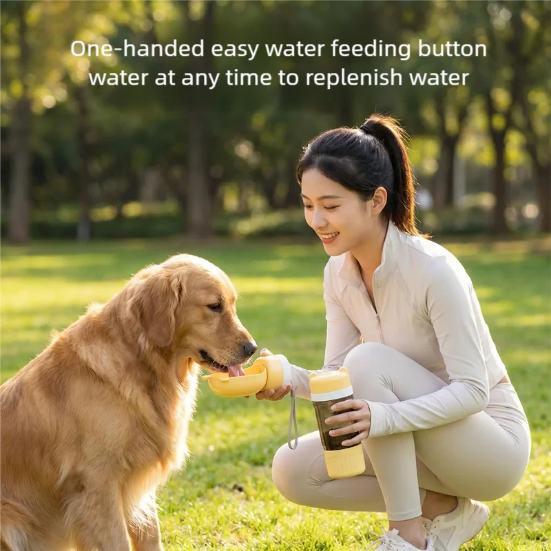 2-in-1 Leakproof Pet Bottle: 400ml Water + 180ml Food | On-the-Go Dog/Cat Travel Bowl for Hiking/Camping | Compact Dual Storage
