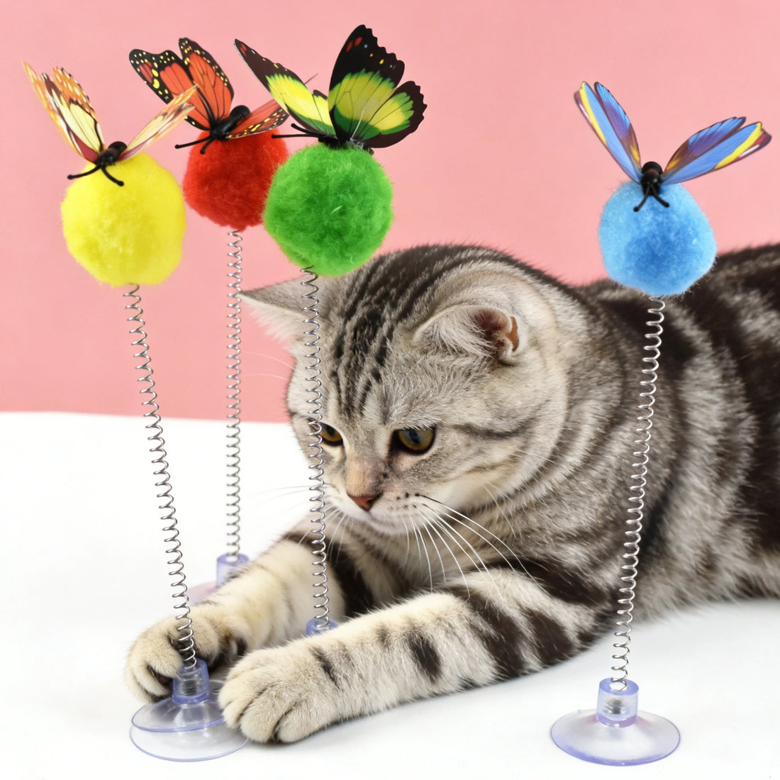 1/3Pcs Suction Cup Spring Cat Teaser, Pom Toy for Indoor Cats Kittens, Self-Play Boredom Relief Pet Toy, Random Color
