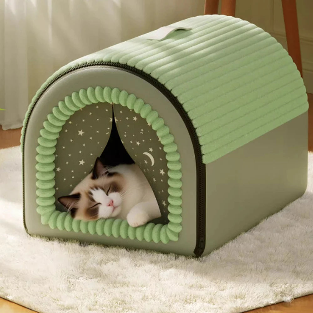 Winter Enclosed Pet Bed Thickened Portable Dog House & Cat Tent with Washable Bedding Needed Bed for Small Medium Large Dogs