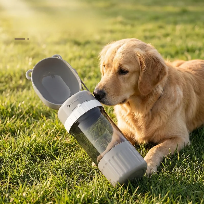 2-in-1 Leakproof Pet Bottle: 400ml Water + 180ml Food | On-the-Go Dog/Cat Travel Bowl for Hiking/Camping | Compact Dual Storage